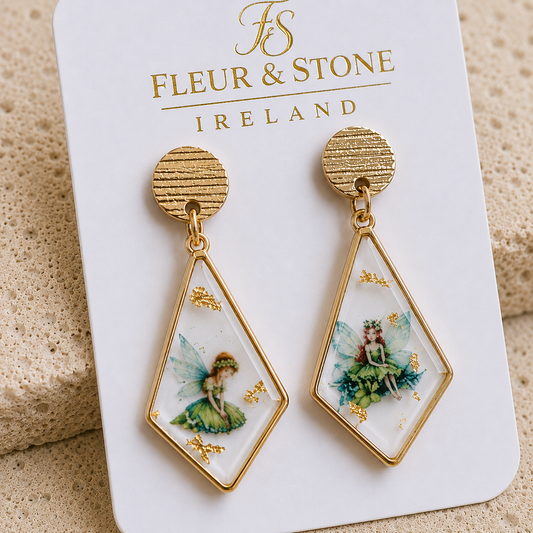 Fairy Glen – Fairies & Gold Leaf Earrings