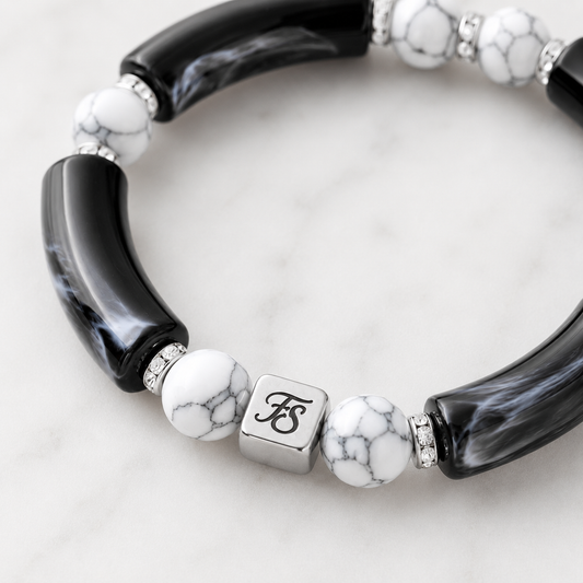 Midnight Marble Bangle | Silver