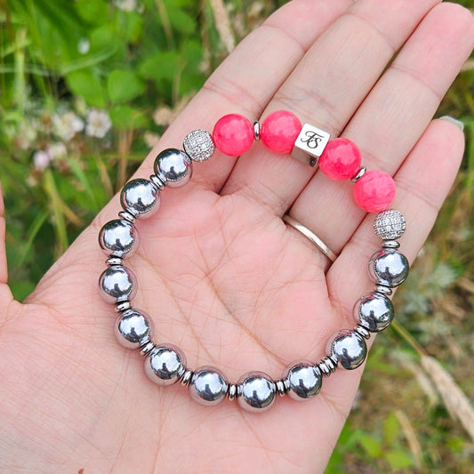 Rhodochrosite & Silver Hematite 10mm