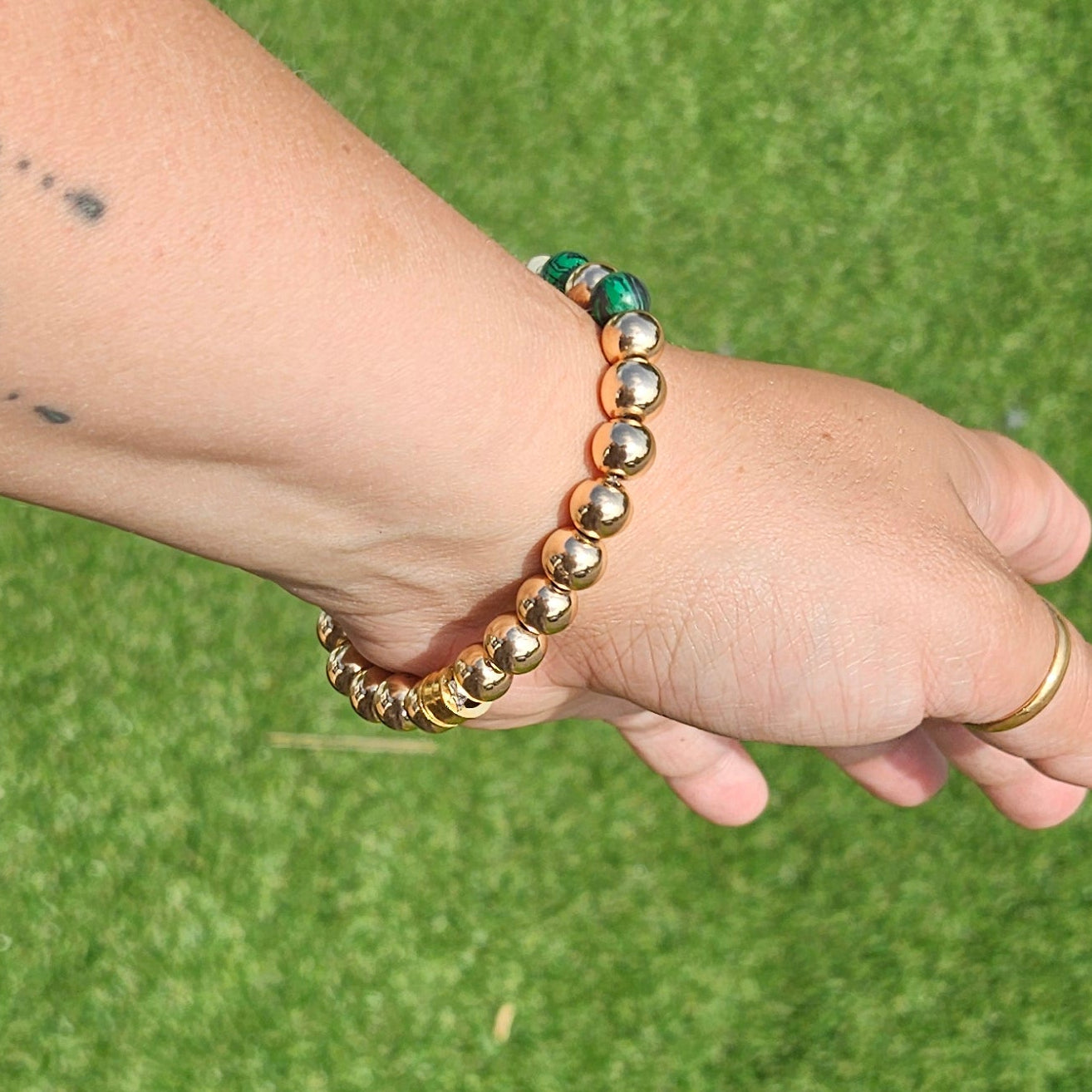 Green Malachite & Gold Hematite 8mm