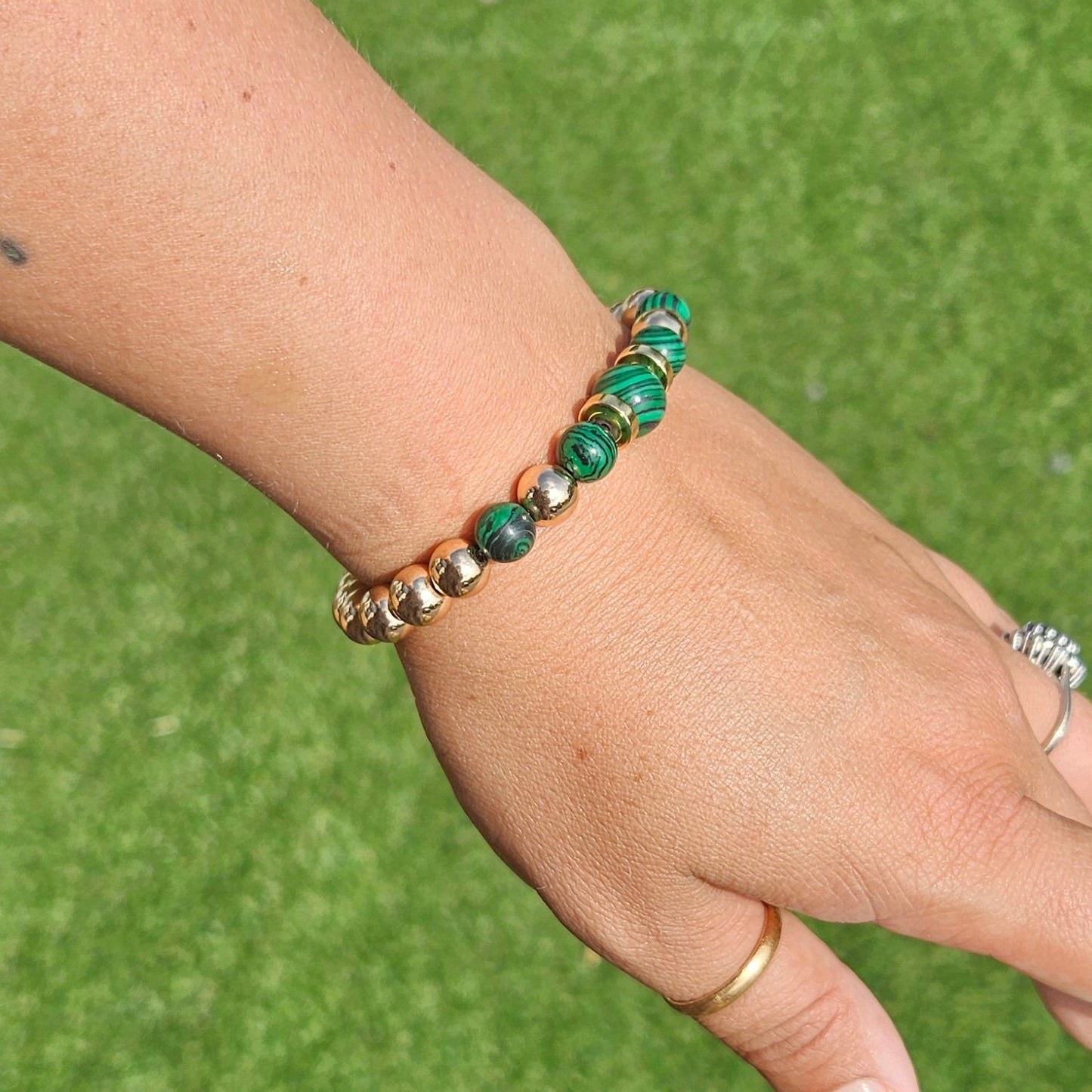Green Malachite & Gold Hematite 8mm