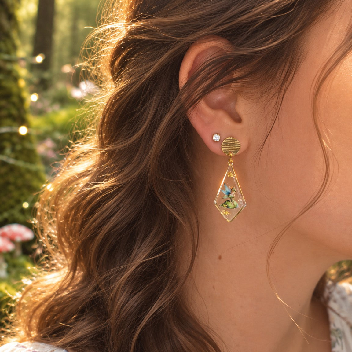 Fairy Glen –  Fairies & Gold Leaf Earrings