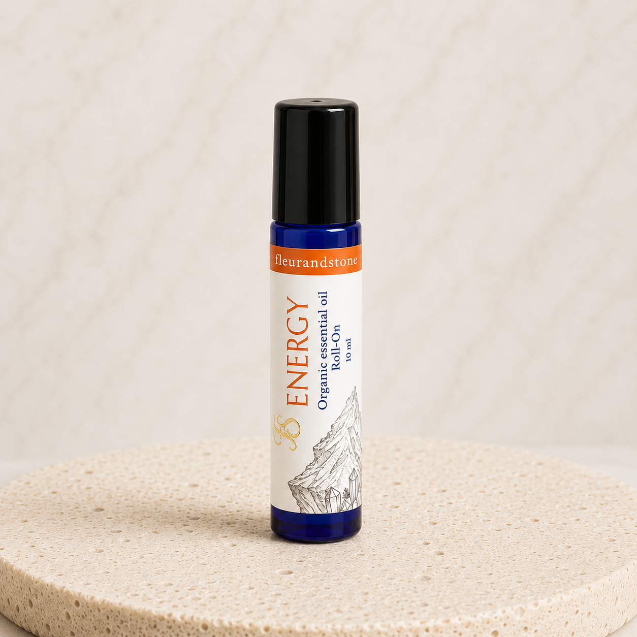 Energy organic essential oil roll-on with Peppermint, Sweet Orange and Eucalyptus, hand-blended by Fleur & Stone in County Kerry, Ireland.