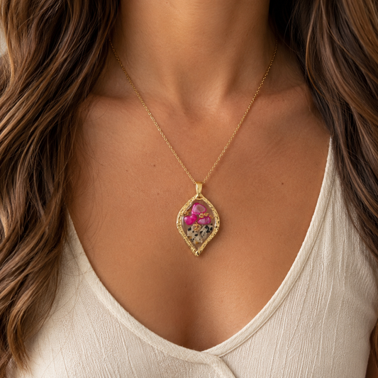 Pink Horizon – Dalmatian & Shell Resin Pendant