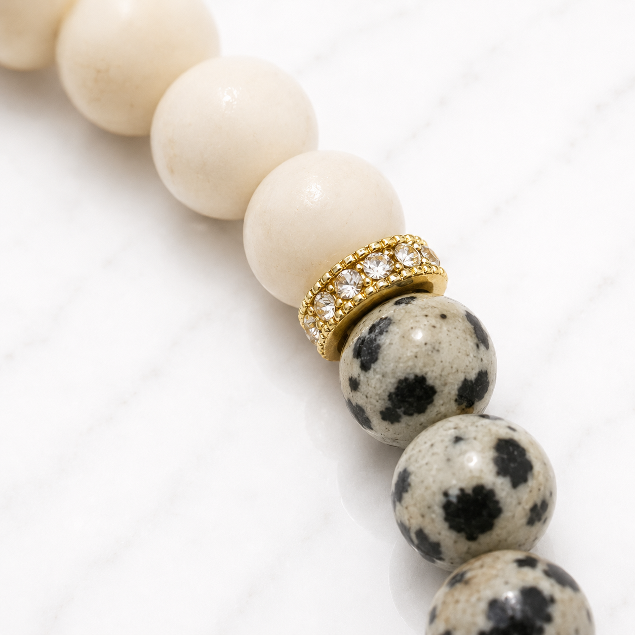 Dalmatian Jasper & Frosted Fossil 8mm