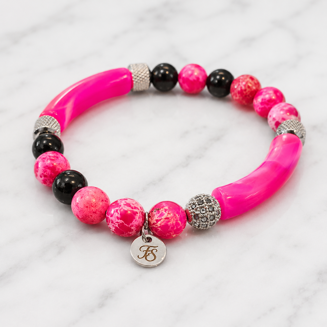 Rose Sea Sediment Jasper & Black Onyx 8mm