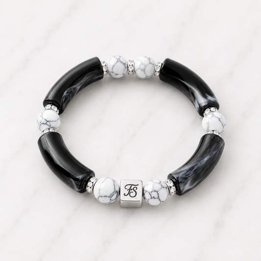 Midnight Marble Bangle | Silver